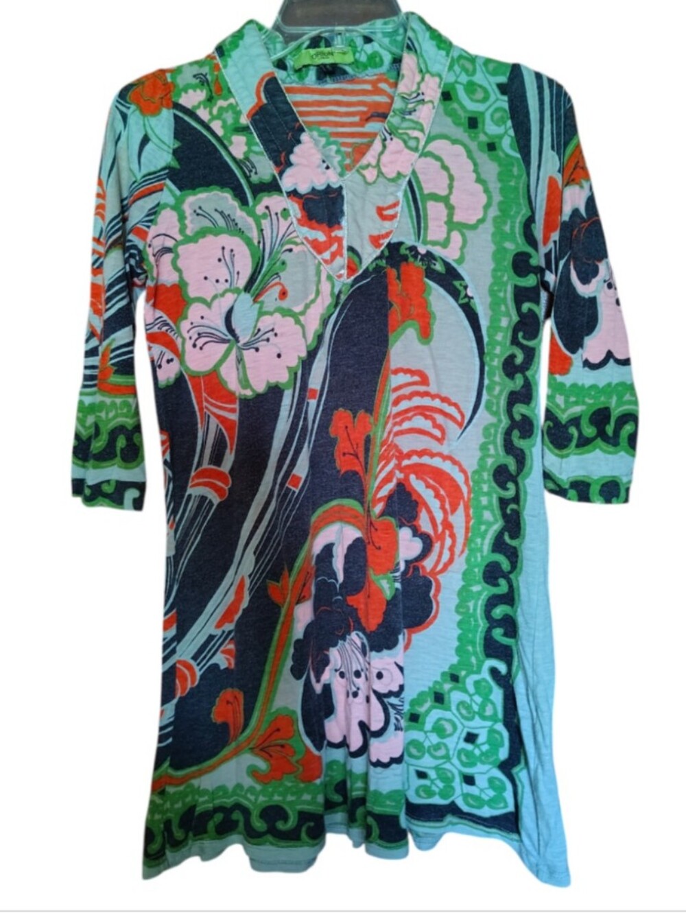 Vintage Y2K Orion London Multi Color Boho Three Quarter Sleeve Top, Size Medium